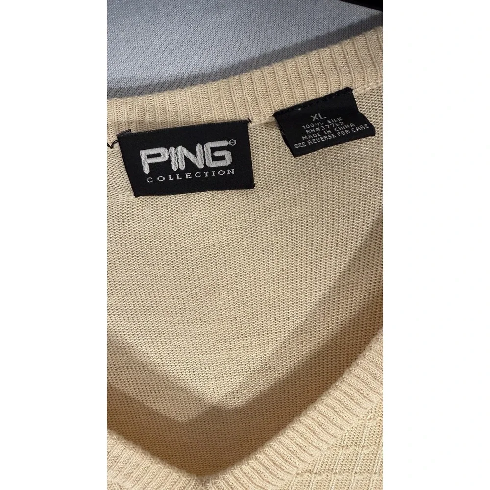 Ping‎ Men's V Neck Silk Vest Light Yellow XL Sweater Vest Preppy Golf